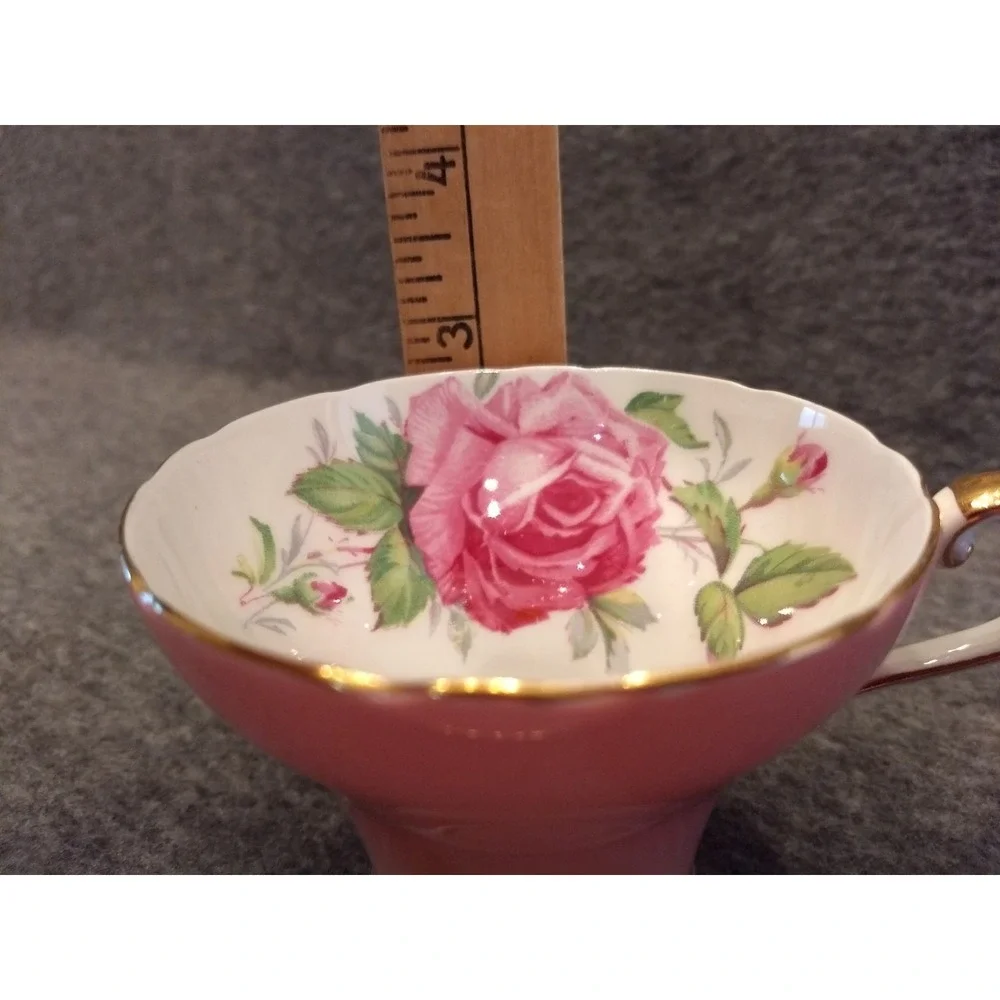 Aynsley Teacup & Saucer Pink Cabbage Rose Corset Bone China Gold Gilt‎ England